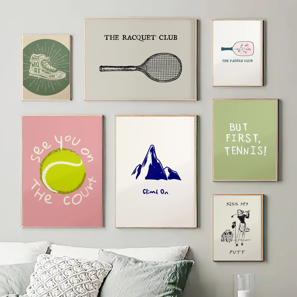 Badminton Quotes - แฟชั่นเทนนิสปีนเขากีฬา Art Wall Art เทนนิสกอล์ฟรองเท้าปีนเขาตลกพิมพ์ผ้าใบภาพวาดกีฬาบ้านตกแต่ง